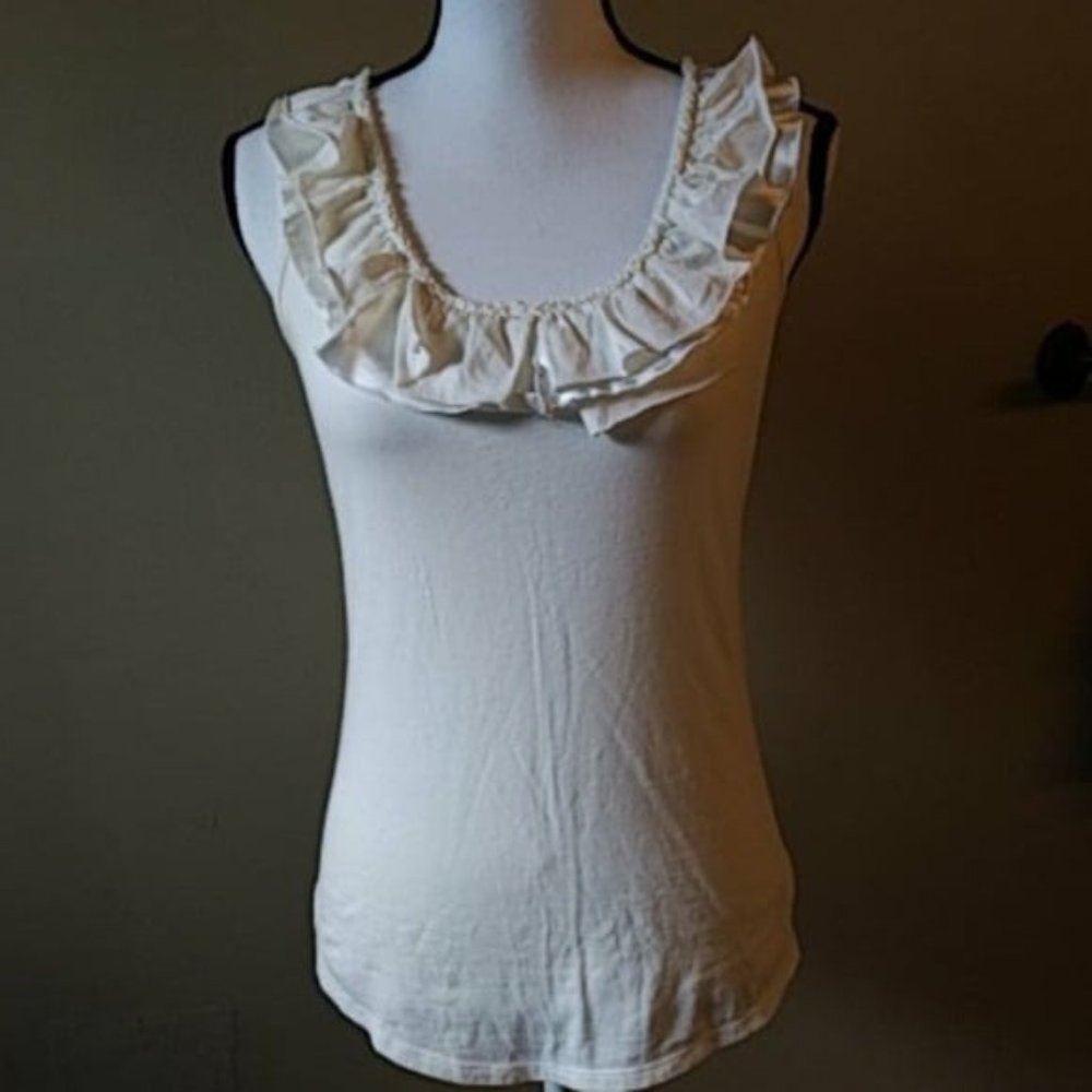 Old Navy Ruffled Collar Top Satin Trim XS CREAM